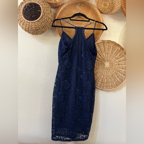 Navy Blue Lace Bodycon Dress - Picture 7 of 7